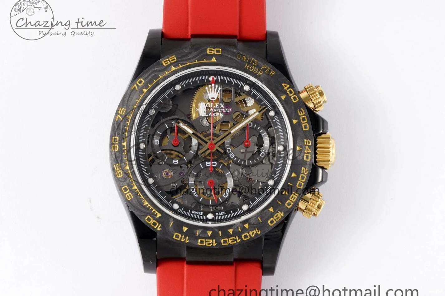 MiroTime 0213 Youthful Daytona PVD Carbon Bezel GETF Best Edition Skeleton Red Dial on Red Rubber Strap SA 1944